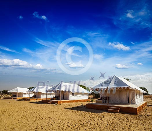 Tourist tent camp in desert. Jaisalmer, Rajasthan, India. Tourist tent camp in desert. Jaisalmer, Rajasthan, India.