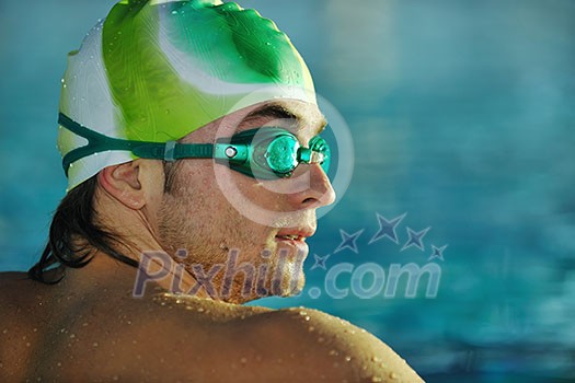 health and fitness lifestyle concept with young athlete swimmer recreating on olimpic pool health and fitness lifestyle concept with young athlete swimmer recreating on olimpic pool
