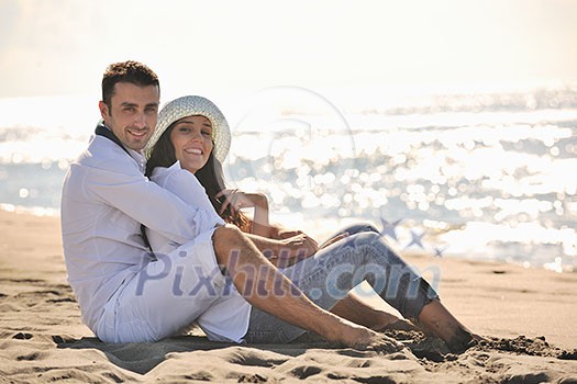 happy young couple in white clothing have romantic recreation and fun at beautiful beach on vacations happy young couple in white clothing have romantic recreation and fun at beautiful beach on vacations