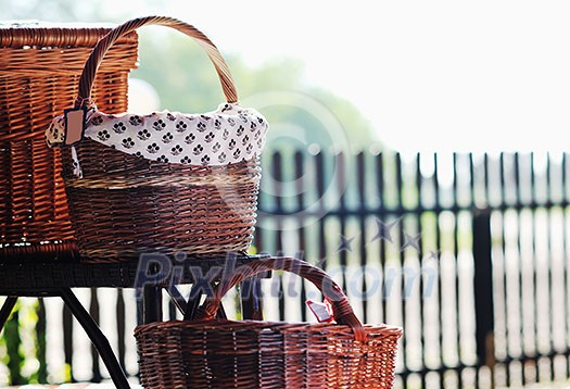 cane furniture and bottle with wood decoration outdoor in nature