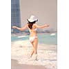 beautifel and happy woman girl on beach have fun and relax on summer vacation  over the beautiful tropical sea