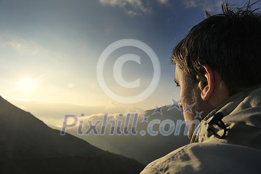 healthy young man practice yoga in height mountain at early morning and sunrise healthy young man practice yoga in height mountain at early morning and sunrise