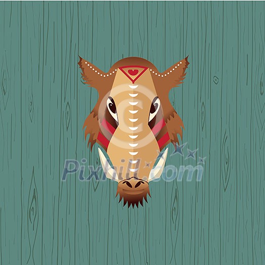 Razorback heads mascot on old blue wall, vector illustration in cartoon style Razorback heads mascot on old blue wall, vector illustration in cartoon style