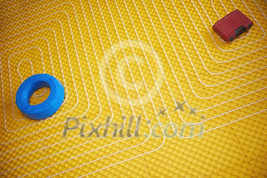 yellow underfloor heating posed in a under construction building yellow underfloor heating posed in a under construction building