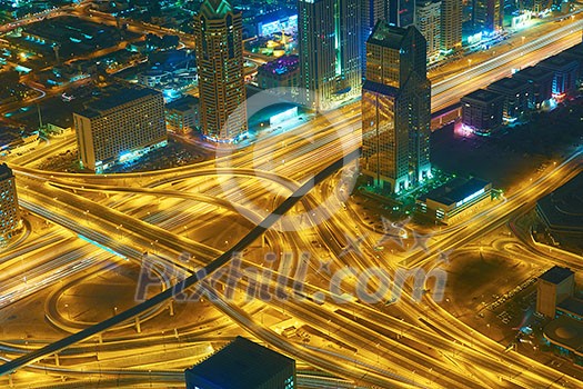 Dubai night skyline. Dubai streets by night. Al Yaqoub tower Dubai. Dubai Millennium Plaza. Dubai Sheikh Zayed Road by night. Dubai night view. Dubai cityscape by night. Dubai metro station view.