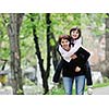 happy oung mother and daughter have fun outdoor 