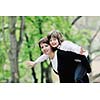 happy oung mother and daughter have fun outdoor 