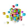 Business team teamwork collaboration concept - colorful color cubes assembling into  cubic structure isolated on white with reflection