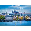 View of Gradchany Prague Castle and St. Vitus Cathedral in daytime over Vltava river
