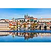 View of and Gradchany Prague Castle and St. Vitus Cathedral over  Vltava river