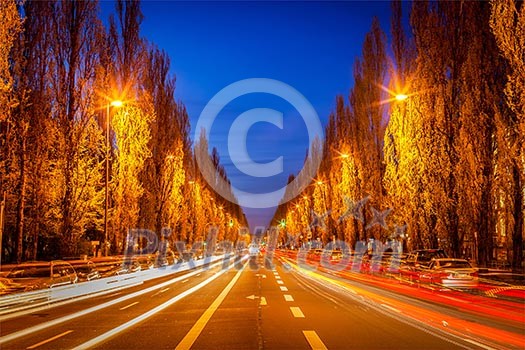 Street road in evening with motion blur. Munich, Germany Street road in evening with motion blur. Munich, Germany