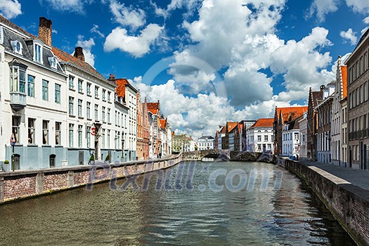 Canal and old houses in Bruges (Brugge), Belgium