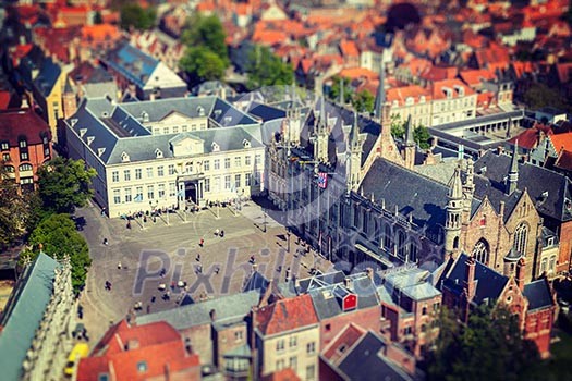 Vintage retro hipster style travel image of aerial view of the Burg square with the City Hall. Bruges (Brugge) , Belgium Vintage retro hipster style travel image of aerial view of the Burg square with the City Hall. Bruges (Brugge) , Belgium