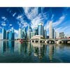 Singapore business district skyscrapers skyline and Marina Bay in daytime