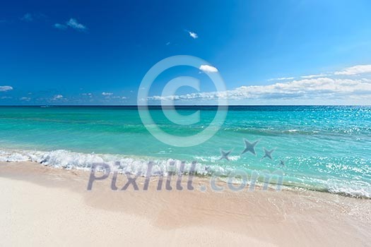 Beautiful beach and  waves of Caribean Sea. Riviera Maya, Mexico