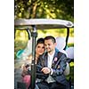 Portrait of a young wedding couple on their wedding day