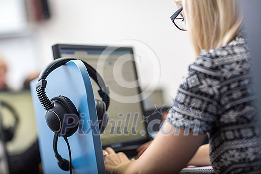 interpreting - Microphone and switchboard in an simultaneous interpreter booth (shallow DOF) interpreting - Microphone and switchboard in an simultaneous interpreter booth (shallow DOF)