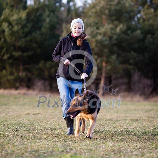 Master and her disobedient (German shepherd) dog