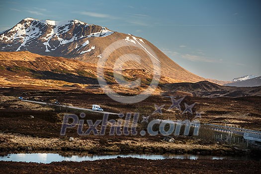 Open road leading through Glencoe, Scottish Higland, Scotland, UK