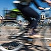 Zurich cityscape with motion blurred city traffic