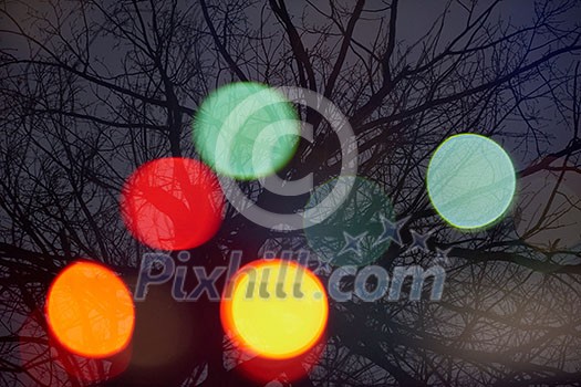 abstract tree background with blured street lights and double exposure abstract tree background with blured street lights and double exposure