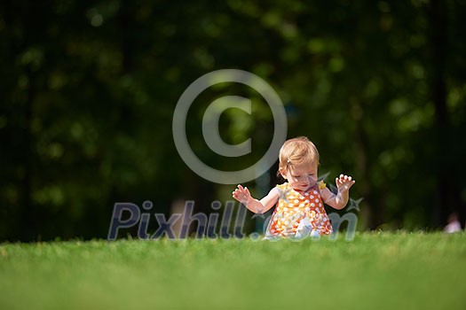 happy young baby child sittng on grass on beautiful summer day in park happy young baby child sittng on grass on beautiful summer day in park