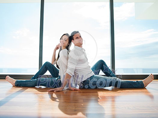 romantic happy young couple relax at modern home indoors romantic happy young couple relax at modern home indoors