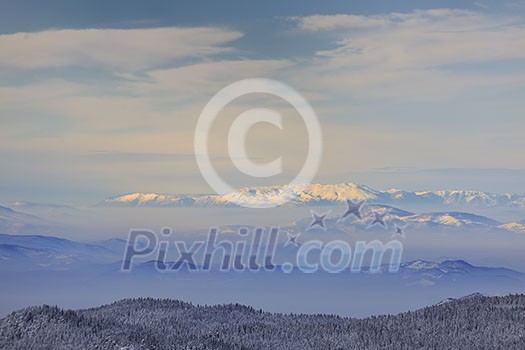 winter mountain landscape at sunny day and snow peaks winter mountain landscape at sunny day and snow peaks