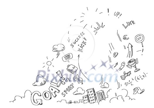 Background conceptual image with football sketches on white background