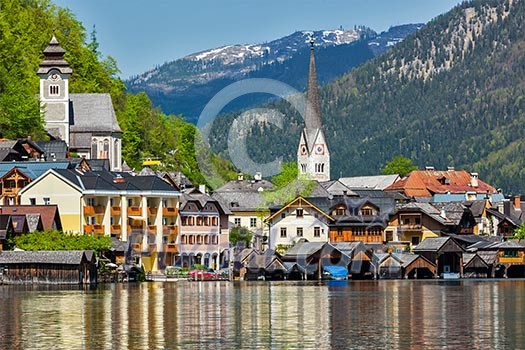 Austrian tourist destination Hallstatt village on Hallstatter See in Austrian alps. Salzkammergut region, Austria Austrian tourist destination Hallstatt village on Hallstatter See in Austrian alps. Salzkammergut region, Austria