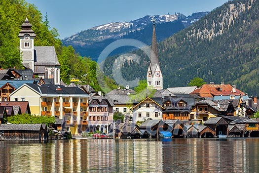 Austrian tourist destination Hallstatt village on Hallstatter See in Austrian alps. Salzkammergut region, Austria