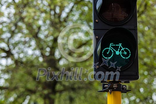 Bicycle ecological transport concept background - Bicycle traffic light in Europe. Brugge, Belgium Bicycle ecological transport concept background - Bicycle traffic light in Europe. Brugge, Belgium