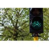 Bicycle ecological transport concept background - Bicycle traffic light in Europe. Brugge, Belgium