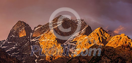 Himalayas mountains on sunset. Himachal Pradesh, India