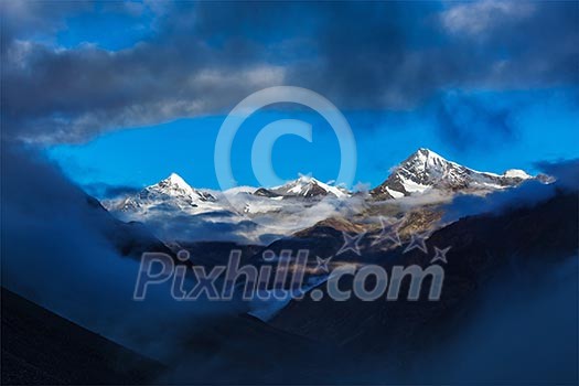 HImalayas mountains on sunrise. Lahaul valley, India