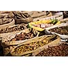 Travel India background - various spices in Indian bazaar market
