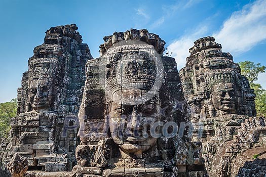 Ancient stone faces of Bayon temple, Angkor, Cambodia