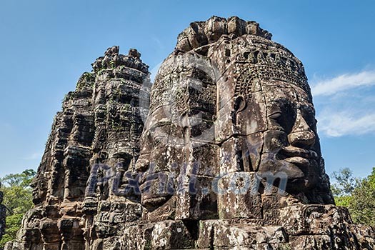 Ancient stone faces of Bayon temple, Angkor, Cambodia