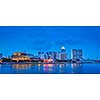 Singapore skyline panorama at Marina Bay in the evening