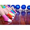 fitness exercise with girls and colorful socks in focus