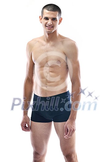 healthy fit young man people in underwear islated on white background in studio