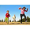 mother and kids having fun outside