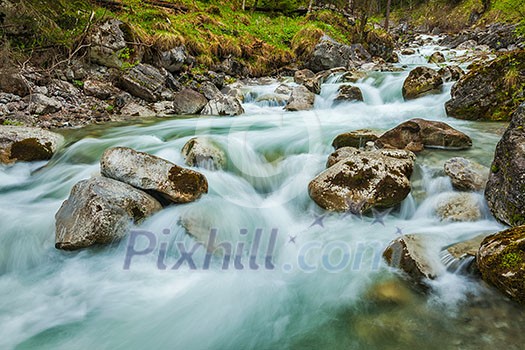 Cascade of Kuhfluchtwasserfall. Long exposure for motion blur. Farchant, Garmisch-Partenkirchen, Bavaria, Germany