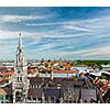 View of Munich Marienplatz, Neues Rathaus and Frauenkirche from St. Peter's church. Munich, Germany