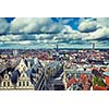 Vintage retro hipster style travel image of aerial view of Ghent from Belfry. Ghent, Belgium with tilt shift toy effect shallow depth of field