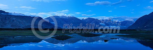 Panorama of Nubra valley in Himalayas after sunset in twilight. Ladakh, India Panorama of Nubra valley in Himalayas after sunset in twilight. Ladakh, India