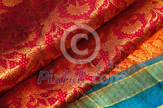 Indian silk saries close up. Background Indian silk saries close up. Background