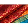 Indian silk saries close up. Background