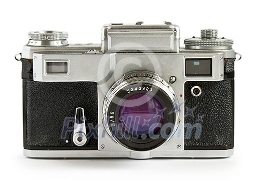 Old rangefinder camera isolated on white background