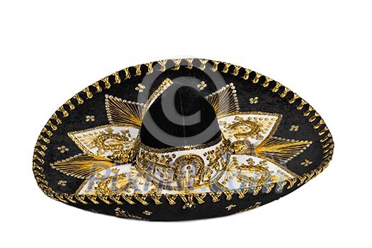 Black mexican sombrero from Mexico isolated on white background